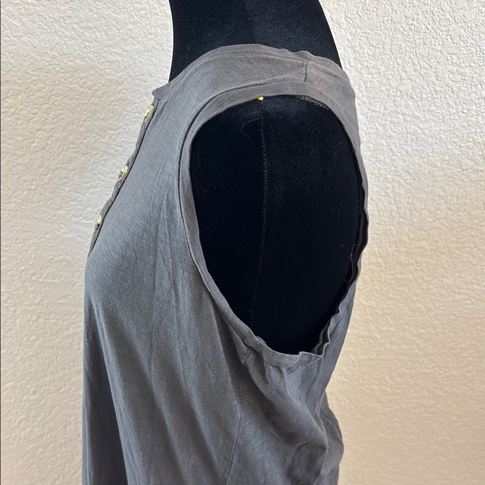 Mate The Label 100% Cotton Avery Henley Button Front Tank Grey Midi Dress 0119 - Picture 4 of 9